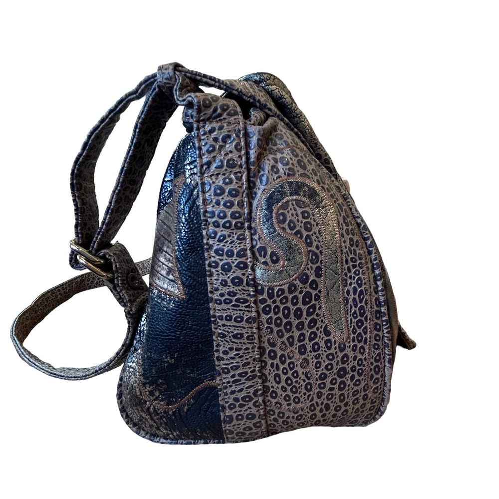 Metallic Blue Patterned Shoulder Bag - Picture 10 of 16